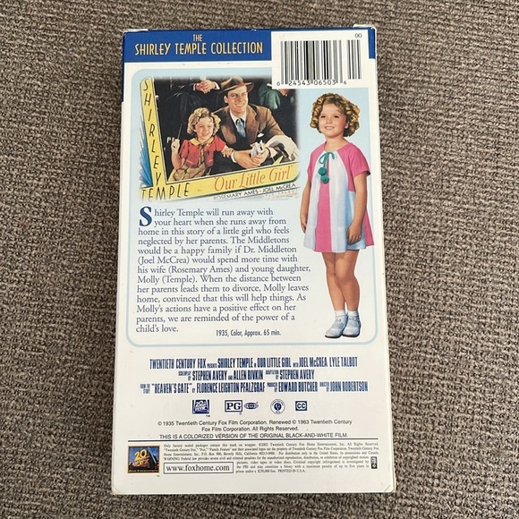 5/$25 Shirley Temple Our Little Girl VHS Tape 1935 Remastered 20th Century Fox - Picture 2 of 4